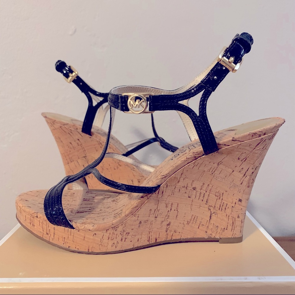Michael Kors wedge sandal - size 8 - black patent